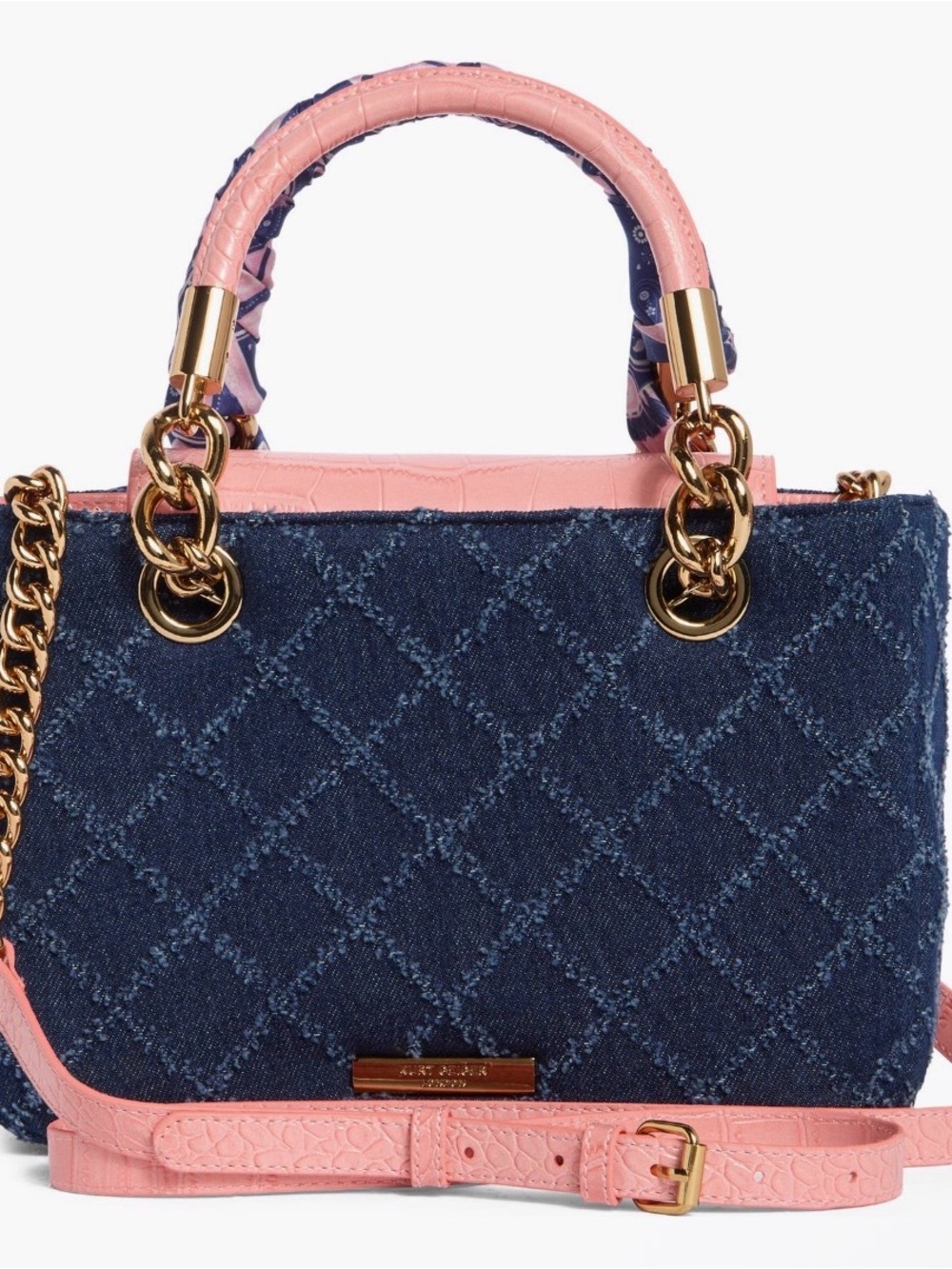 Kurt Geiger Pink & Navy Quilted Denim Crossbody Bag